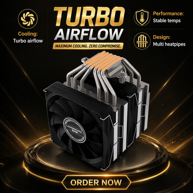 LOVINGCOOL 2027 New 6 Hot Copper Custom PWM Air ARGB Radiator Fan for CPU/GPU Cooling Factory Compatible AMD4/5 Intel 1700 115X
