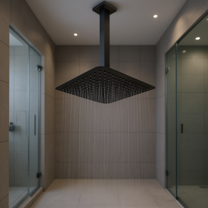 Cabezal de Ducha Cuadrado de Techo Negro Mate con Efecto Lluvia, Accesorio de Baño - Product Image 2