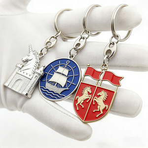 Vintage Enamel Metal Keychains Set Unicorn Castle Sailing Boat Horse Emblem Key Rings for Daily Gifts & Accessories