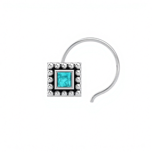 Boucle de nez carrée en argent sterling 925 avec turquoise bleue, sertie de coupelles, bijoux ethniques raffinés pour femmes et jeunes filles, style indien - Product Image 1