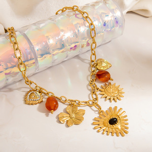 Collier en acier inoxydable avec pierres naturelles, design cœur, pendentif plaqué or 18 carats, chaîne pour la mode automne-hiver - Product Image 3