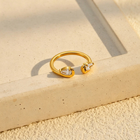 Bague fine ouverte en acier inoxydable plaqué or 18 carats PVD, avec cristaux en forme de goutte d'eau et double zircon, pour femme, bijou de doigt R264668