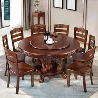 Table à manger pivotante en chêne massif au design moderne, sculptée, grande taille, pour restaurant, hôtel, maison, villa - Meilleure vente