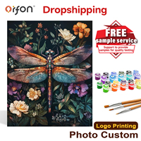 Kit de Peinture par Numéros DIY pour Adultes Libellule avec Fleurs, Peinture Acrylique sur Toile, Décoration Murale, Vente en Gros