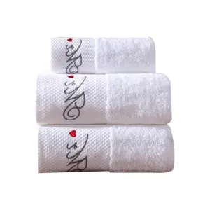 Ensemble de serviettes de luxe absorbantes super douces de qualité supérieure avec logo personnalisé 3 pièces 100% coton pour salle de bain douche