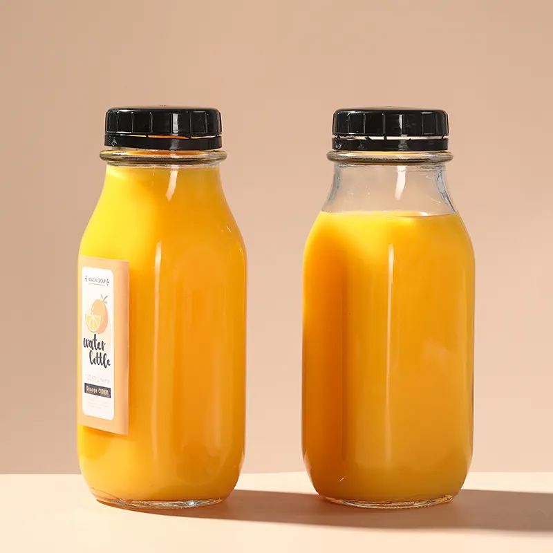 glass bottle suppliers empty 14oz square drink beverage glass bottle for Kombucha Smoothie cold Pressed Juice with lid