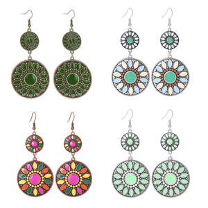 Boucles d'oreilles pendantes bohèmes en alliage, forme fleur, serti clos, bijoux de fête pour femme, plaqué bronze antique - Product Image 1