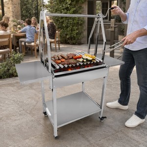 Barbecue argentin manuel en acier inoxydable de qualité supérieure, hauteur réglable, poignée à manivelle, charbon de bois, 3-5 personnes, facile à assembler - Product Image 5