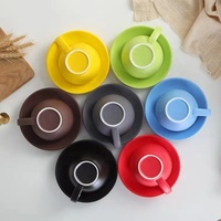 Tasses à Café Cappuccino Latte en Céramique et Porcelaine 220cc Glaçure Colorée Professionnelle avec Logo Personnalisé et Soucoupes, Ensemble