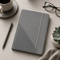 Carnet en cuir vegan gris ardoise LABON avec gaufrage géométrique et languette verticale en cuir, journal professionnel à pages vierges