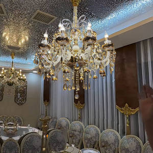Lámpara de Techo de Cristal con Marco Dorado y Detalles Rojos, Tamaño Grande, para Vestíbulo de Hotel, E27 LED 2700K Blanco Cálido - Product Image 4