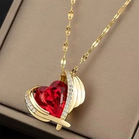 QX01163 Populaire Ailes D'ange Rouge Zircon Coeur Cuivre Alliage Plaqué Or Collier Femmes Micro-Incrusté Océan Cuivre Pendentif