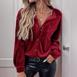<span class=keywords><strong>Blusas</strong></span> de <span class=keywords><strong>mujer</strong></span> Camisas Cárdigan de solapa Otoño Invierno Manga larga Frente abierto Casual Blazer Blusa de terciopelo rojo alternativo <span class=keywords><strong>para</strong></span> <span class=keywords><strong>mujer</strong></span> - Product Image 1