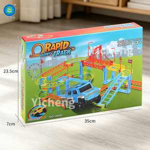 Ensemble de piste de course rapide 95 pièces pour enfants, piste modulaire flexible 3D à construire soi-même avec voiture électrique, jouets de construction et de course en plastique haute vitesse - Product Image 4