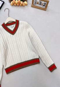 Elegant Womens Cable Knit V Neck Sweater Contrast Ribbed Trim Long Sleeve Casual <b>Preppy</b> Style Pullover <b>Top</b> - Product Image 3