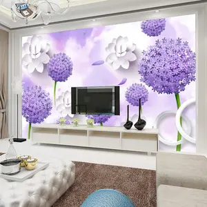 Đông nam Á tím hoa 3D stereo TV nền hình nền khách sạn phòng khách phòng ngủ tùy chỉnh bức tranh tường tường bao gồm