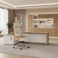 Bureau de direction moderne en forme de L, table de PDG de luxe en bois avec armoire de rangement pour projet d'entreprise