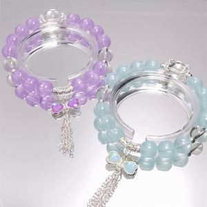 Pulsera de cuentas de cristal craquelado INS Fantasy Popcorn con dije de lazo, color degradado, para niñas y mujeres, pulseras de la amistad, regalo de joyería - Product Image 2