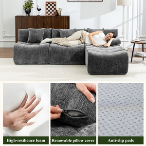 Drop Shipping New Design Meroow MS3 L-Shaped Modular Sofa with Integrated High Back, Anti-slip Base Wavy Couch <b>UK</b> Stock - Product Image 6