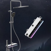 Ensemble de douche carré en laiton massif personnalisé OEM avec affichage numérique LED, barre coulissante effet pluie, montage mural, mitigeur chaud/froid, moderne et minimaliste