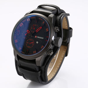Montres à quartz multifonctions tendance de bonne qualité à bas prix imperméables et chics pour hommes avec bracelet en cuir véritable - Product Image 1