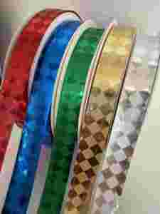 Metallic Embossed Diamond Pattern Ribbon Spool <b>Red</b> Blue Green Gold Silver 22mm Width Gift Wrapping Decorative Ribbon - Product Image 4