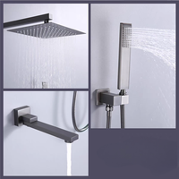 Ensemble de robinet de douche mitigeur froid et chaud mural noir ensemble de douche complet dissimulé à une poignée avec poignée