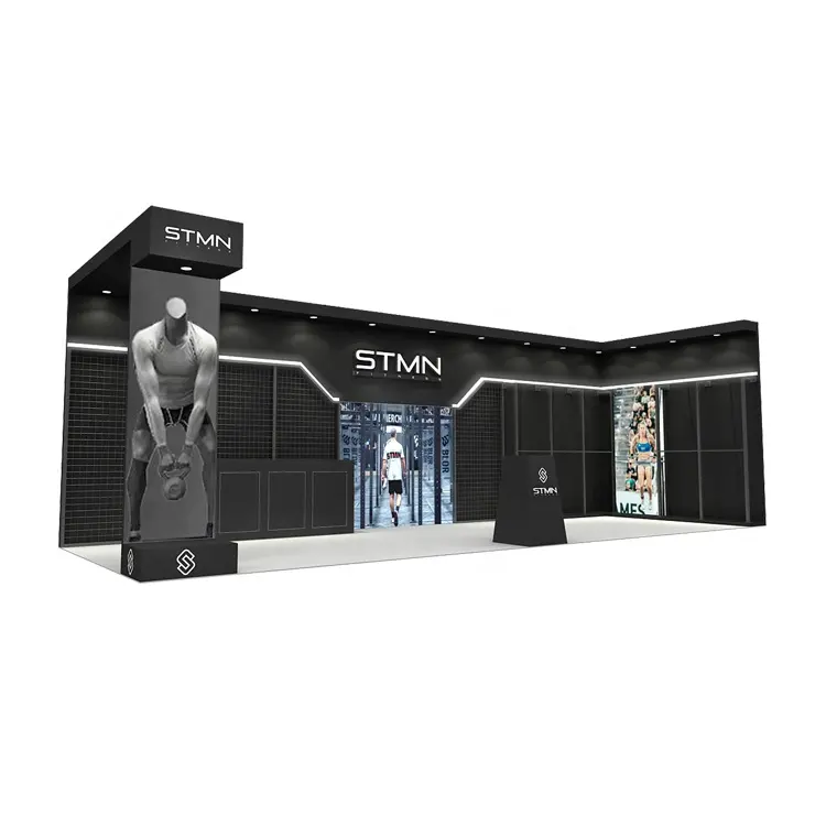 Izexpo Easy Build Spray Cabine Tradeshow Leverancier Goedkope 20ft 30ft Dubbelzijdige Banner Stand Custom 3d Scanning Menselijke Houten Cabine