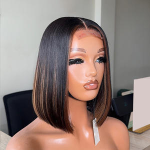 印度原发双拉直发波浪无胶全高清假发 12A 级浅棕色透明蕾丝光滑鲍勃 - Product Image 6