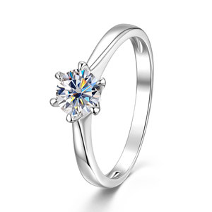 Anillos de Moissanita con Corte Redondo, Color D, VVS1, Certificado GRA, 0.55 ct, Solitario, Cobre, Chapado en Oro de 14K, Joyería para Uso Diario de Mujer - Product Image 1