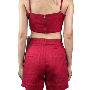 Conjunto de Shorts de Lino de Color Sólido con Cierre y Botones para Mujer, Nueva Moda de Verano, Colores Personalizables - Product Image 2
