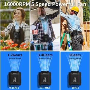 Ventilateur de cou Socool 10000mAh - Ventilateur portable rechargeable par USB à clipser pour voiture et usage domestique, moteur sans balais 5V - Product Image 5