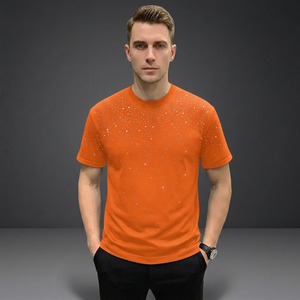 เสื้อยืดแขนสั้นสีขาวสำหรับผู้ชาย พิมพ์ลายตัวอักษรกลิตเตอร์ คอกลม ทรงโอเวอร์ไซส์ สวมใส่สบาย ผ้าเจอร์ซีย์เนื้อไหม ระบายอากาศดี สไตล์สตรีทแฟชั่น - Product Image 6