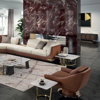 Juego de Sofás en Forma de L de Cuero Genuino Moderno para Sala de Estar Modular Extra Grande, Muebles Personalizables para Apartamento y Villa