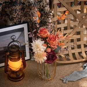 Bouquet de roses artificielles en tissu tissé plastique, design transfrontalier, pour décoration intérieure et accessoires de mariage CF02100 - Product Image 1