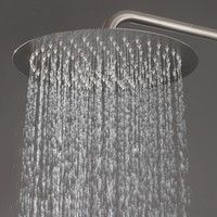Robinet de douche mural en acier inoxydable nickel brossé avec pommeau de douche pluie, étagère intégrée, mitigeur chaud/froid 1 poignée pour hôtel