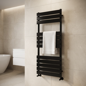 Sèche-serviettes hydronique noir moderne - Radiateur mural en acier pour salle de bain avec raccordement à l'<span class=keywords><strong>eau</strong></span> <span class=keywords><strong>chaude</strong></span>, <span class=keywords><strong>design</strong></span> échelle de luxe - Product Image 1
