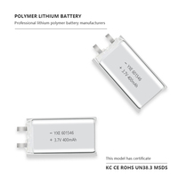 Alta seguridad 3,7 V/400mAh Micro bolsa celda de batería de polímero de litio fabricada 601546 bolsas recargables baterías de iones de litio