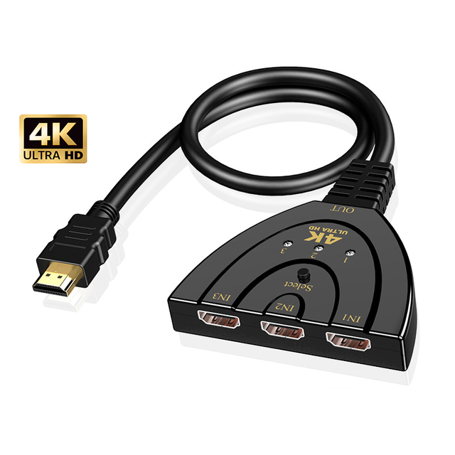 4K 3 Port HDMI Switcher 3x1 1080P 3D HDMI Switch Selector 3 in 1 Out Pigtail Auto Converter Cable for DVD HDTV Xbox PS3 PS4 PS5