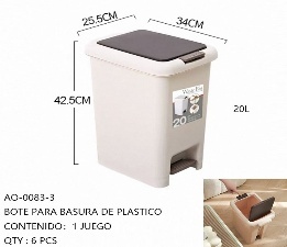 Cestino per Rifiuti in Plastica con Pedale 20 L, Bidone Semiautomatico per Interni, Contenitore Rettangolare per Uso Domestico, Colore Crema o Grigio Chiaro - Product Image 1