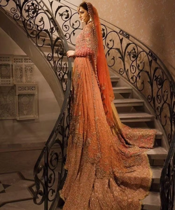 Robe de mariée élégante indienne pakistanaise Anarkali longueur au sol robe Lehenga avec broderie à la main lourde et Trail - Product Image 4