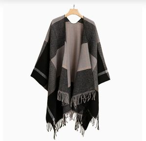 Striped fringed cape, autumn and winter warm cape, European and American street <b>cloak</b> - Product Image 2