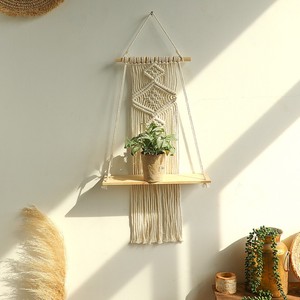 Bohemian Handmade Woven Wall Decoration Shelf Hanging Storage Shelf with <strong>Wood</strong> <strong>Plate</strong> for Home Stay Decoration - Product Image 2