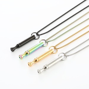 Custom Logo Stainless Steel Meditation Breath Relief Pendant Necklace Round Tube <b>Whistle</b> Anxiety Breathing Necklace - Product Image 2