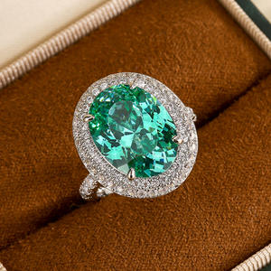 Bijoux de mode écologiques en laiton plaqué or, anneau <span class=keywords><strong>halo</strong></span> en émail vert Paraïba et zircon vert 12*16mm pour un style vintage intemporel - Product Image 4