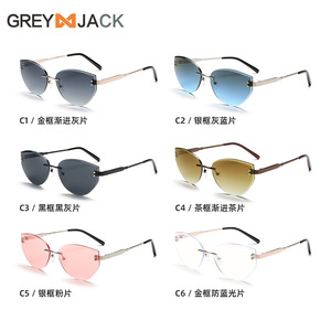 Gafas de sol sin marco Greyjack Cat Eye, gafas de sol de metal dorado UV400, ligeras, a la moda, para mujer, G053 - Product Image 5