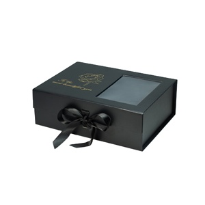 Custom Paper Box Luxury Chocolate Cardboard Foldable Ribbon Black Magnetic Gift Box with <b>Window</b> - Product Image 1