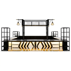 Chariot de présentation de buffet de mariage moderne et élégant en acier inoxydable sur mesure, livraison rapide pour événements de restauration en intérieur, hôtels et banquets - Product Image 1