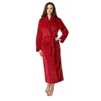 Women's Thickening Plush Bathrobe with Pocket, Red Pajamas