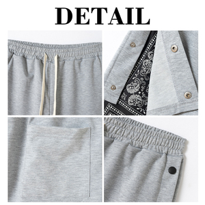 กางเกงขาสั้นผู้ชาย KingSen ผ้าฝ้าย 100% แบบลำลอง แต่งผ้าต่อกัน มีเชือกผูกเอว ยางยืด พร้อมกระดุมแป๊กด้านข้าง สไตล์สตรีทแวร์ - Product Image 6
